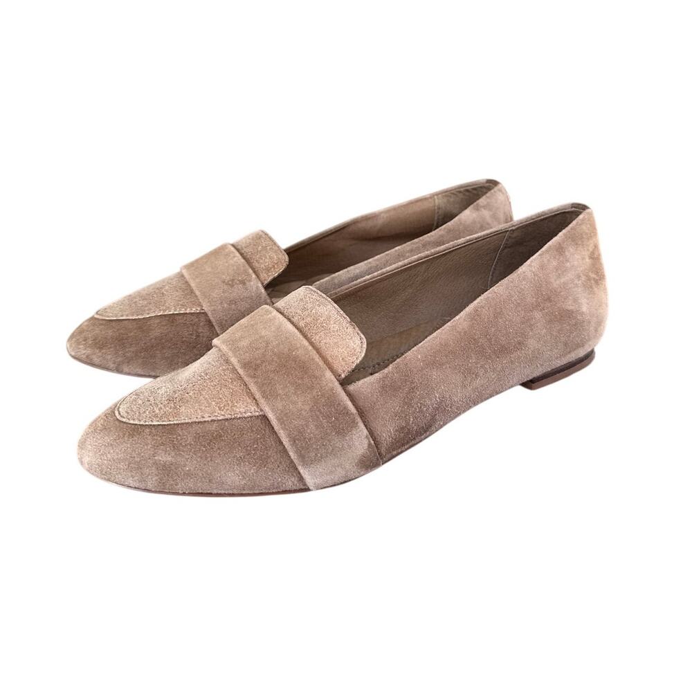 Birdies Suede Loafer in Mushroom Brown and Gold Size 9